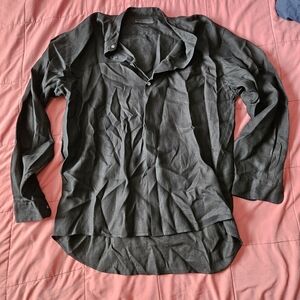 Gray Long Sleeve Notched Collar Button Down Blouse